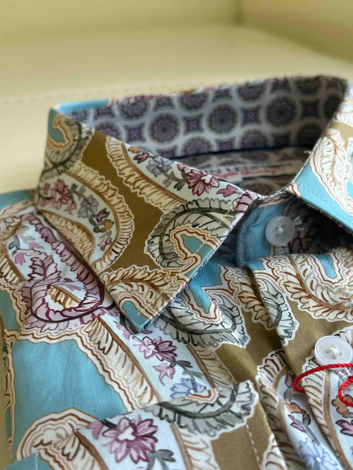 JOHN LENNON Mens Bramhall Long Sleeve Paisley Shirt - Teal, MENS SHIRTS, JOHN LENNON, Elwood 101