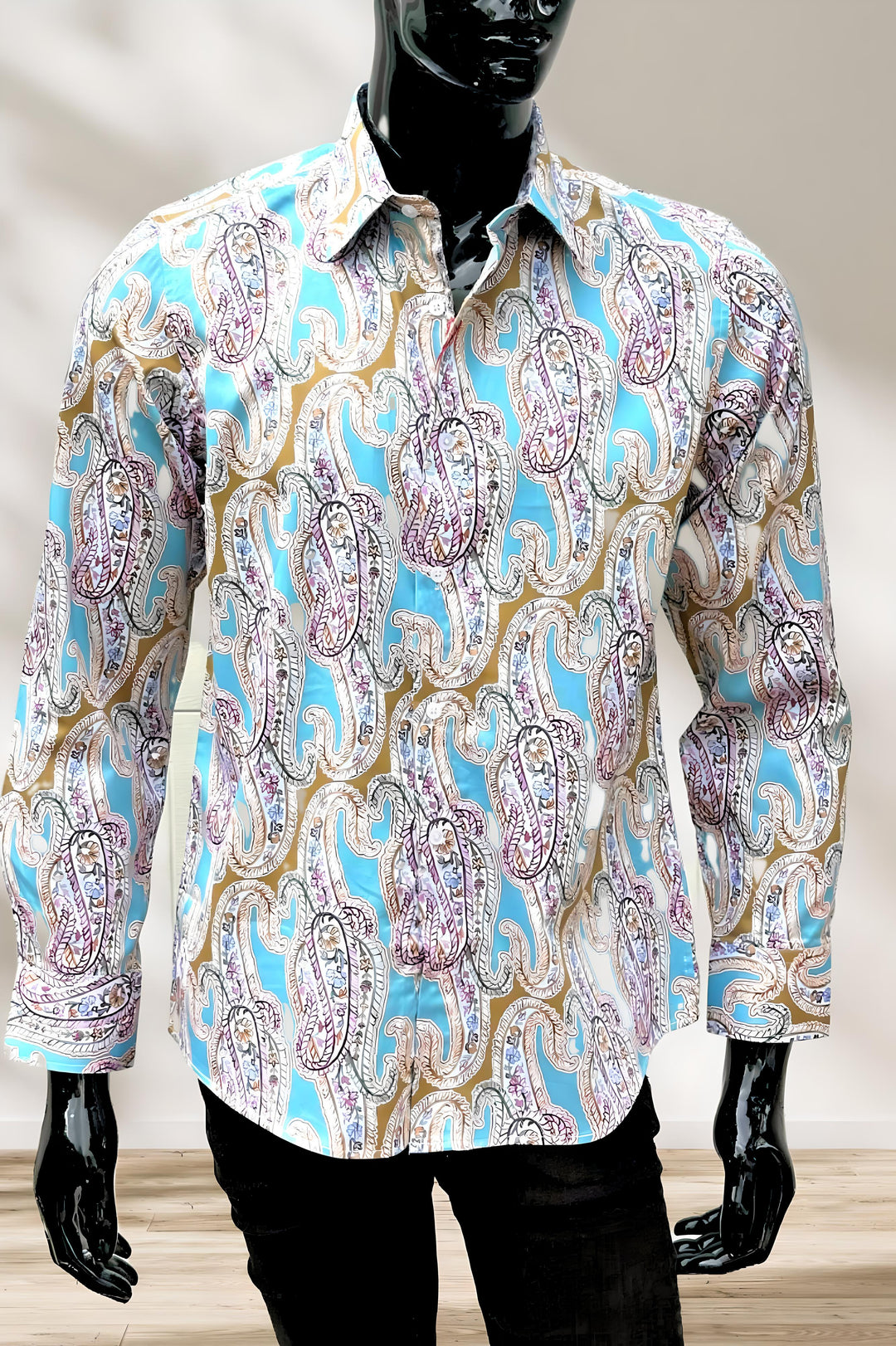 JOHN LENNON Mens Bramhall Long Sleeve Paisley Shirt - Teal, MENS SHIRTS, JOHN LENNON, Elwood 101
