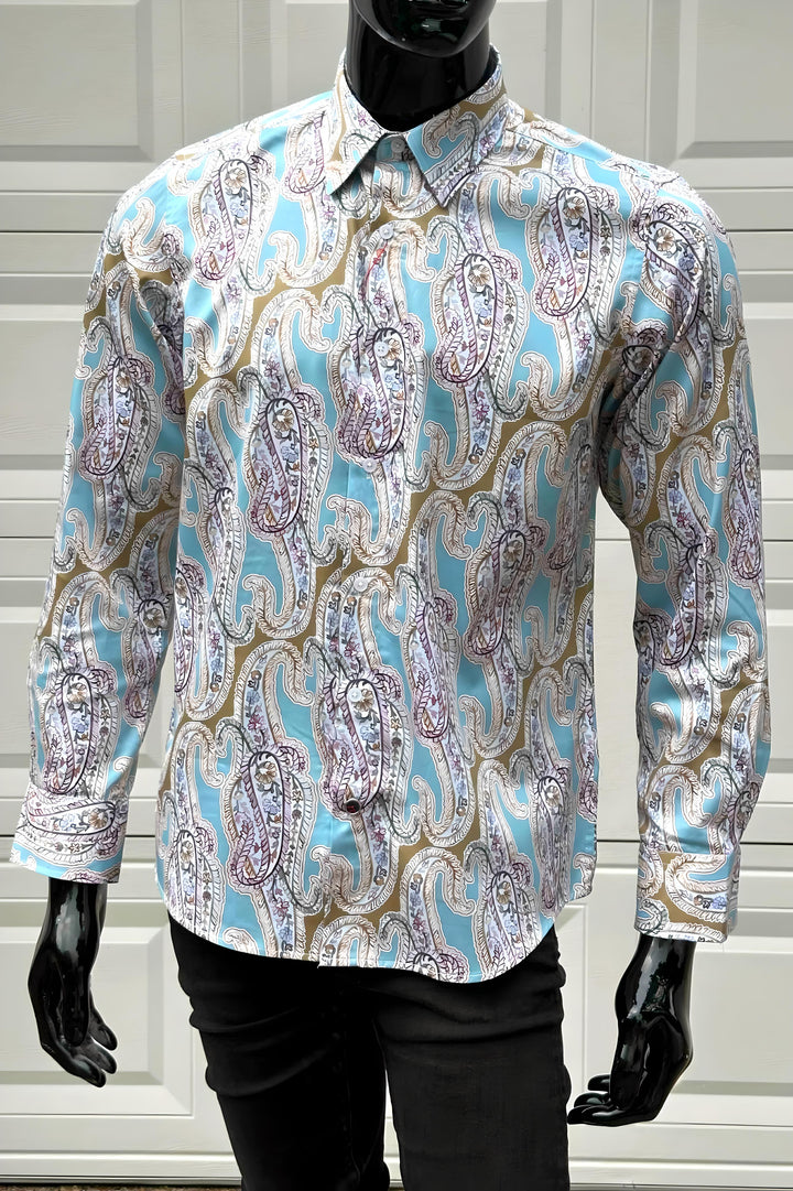 JOHN LENNON Mens Bramhall Long Sleeve Paisley Shirt - Teal, MENS SHIRTS, JOHN LENNON, Elwood 101