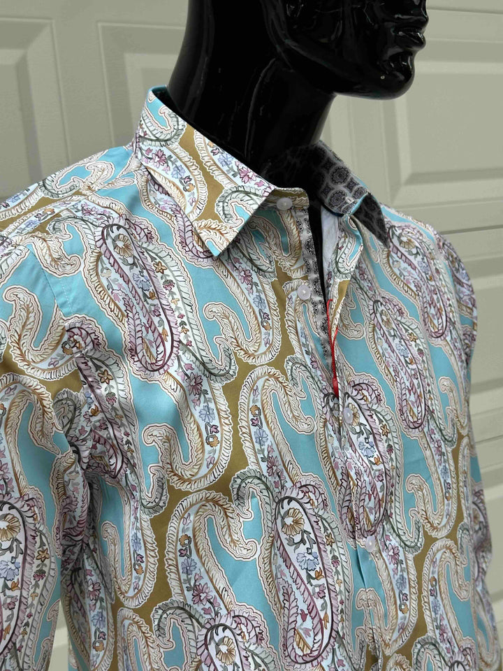 JOHN LENNON Mens Bramhall Long Sleeve Paisley Shirt - Teal, MENS SHIRTS, JOHN LENNON, Elwood 101