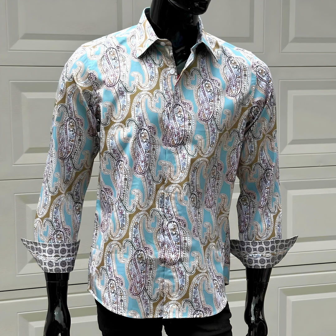JOHN LENNON Mens Bramhall Long Sleeve Paisley Shirt - Teal, MENS SHIRTS, JOHN LENNON, Elwood 101
