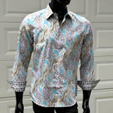 JOHN LENNON Mens Bramhall Long Sleeve Paisley Shirt - Teal