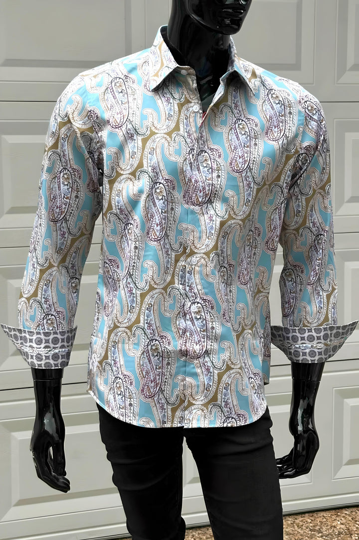 JOHN LENNON Mens Bramhall Long Sleeve Paisley Shirt - Teal, MENS SHIRTS, JOHN LENNON, Elwood 101