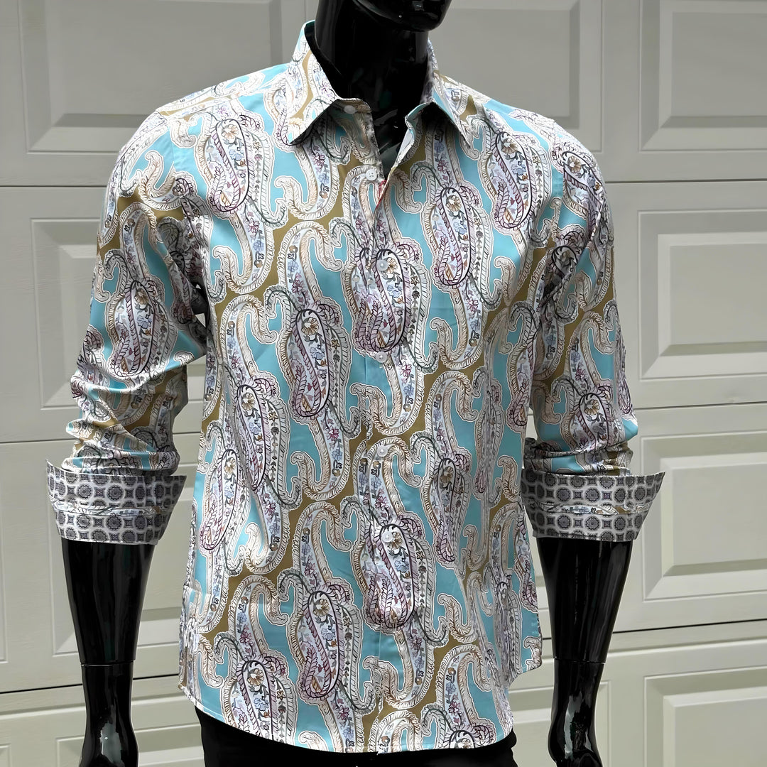 JOHN LENNON Mens Bramhall Long Sleeve Paisley Shirt - Teal, MENS SHIRTS, JOHN LENNON, Elwood 101