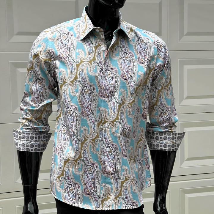 JOHN LENNON Mens Bramhall Long Sleeve Paisley Shirt - Teal, MENS SHIRTS, JOHN LENNON, Elwood 101