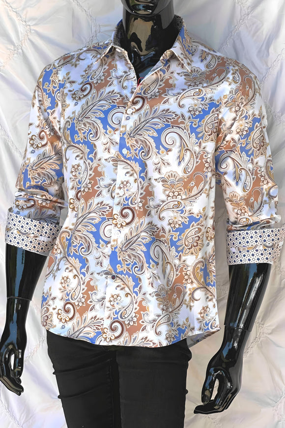 JOHN LENNON Mens Bromley Paisley Long Sleeve Shirt - White, MENS SHIRTS, JOHN LENNON, Elwood 101