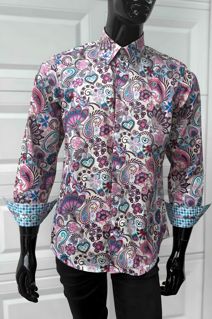 JOHN LENNON Mens Clifton Long Sleeve Shirt - White Floral Paisley, MENS SHIRTS, JOHN LENNON, Elwood 101