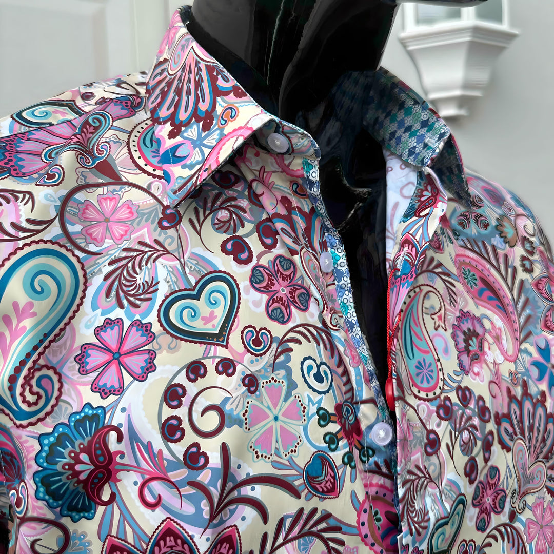JOHN LENNON Mens Clifton Long Sleeve Shirt - White Floral Paisley, MENS SHIRTS, JOHN LENNON, Elwood 101