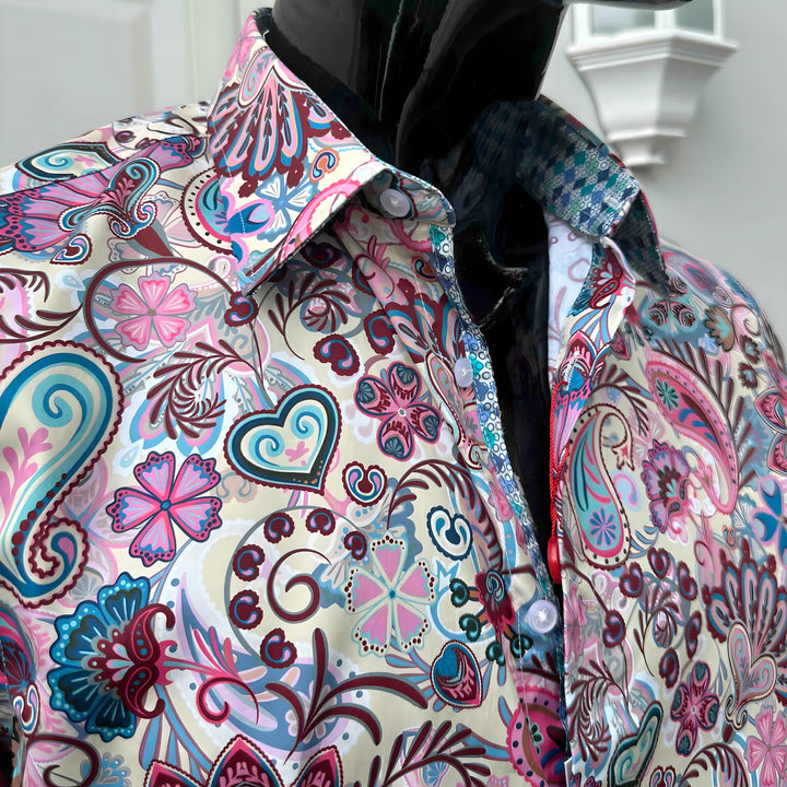 JOHN LENNON Mens Clifton Long Sleeve Shirt - White Floral Paisley, MENS SHIRTS, JOHN LENNON, Elwood 101