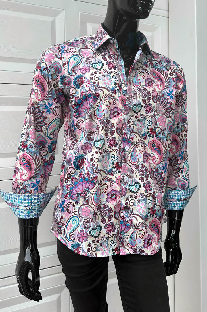 JOHN LENNON Mens Clifton Long Sleeve Shirt - White Floral Paisley, MENS SHIRTS, JOHN LENNON, Elwood 101