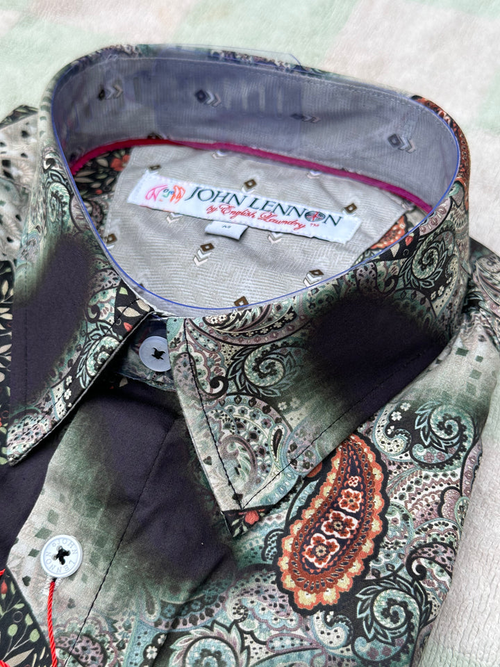 JOHN LENNON Mens Colchester Paisley Long Sleeve Shirt - Black, MENS SHIRTS, JOHN LENNON, Elwood 101