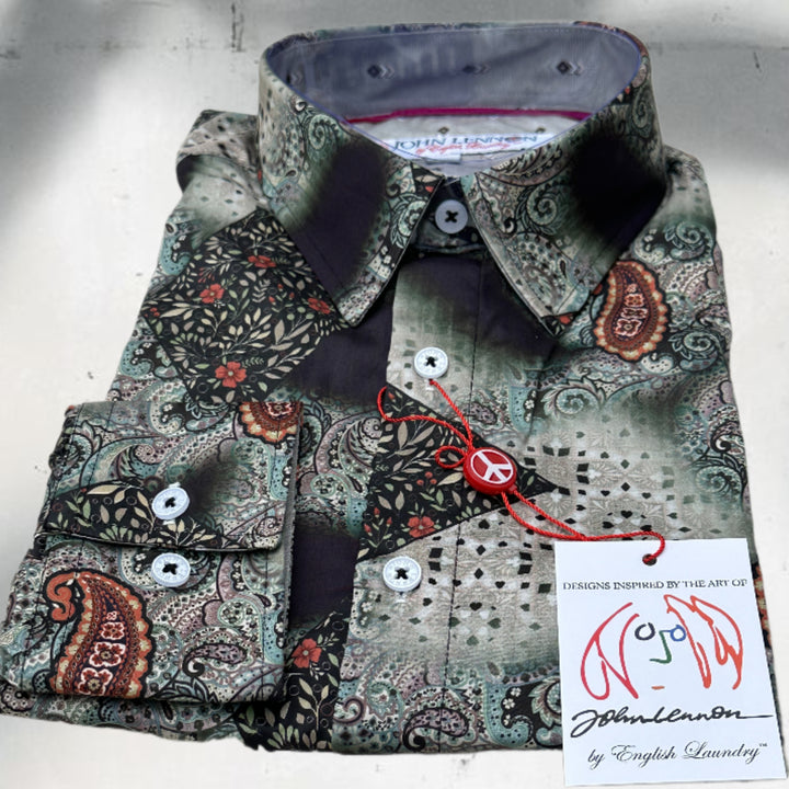 JOHN LENNON Mens Colchester Paisley Long Sleeve Shirt - Black, MENS SHIRTS, JOHN LENNON, Elwood 101