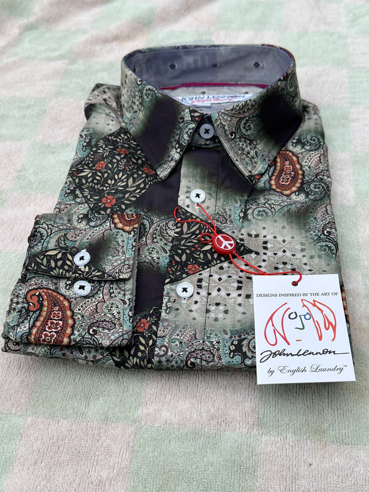 JOHN LENNON Mens Colchester Paisley Long Sleeve Shirt - Black, MENS SHIRTS, JOHN LENNON, Elwood 101