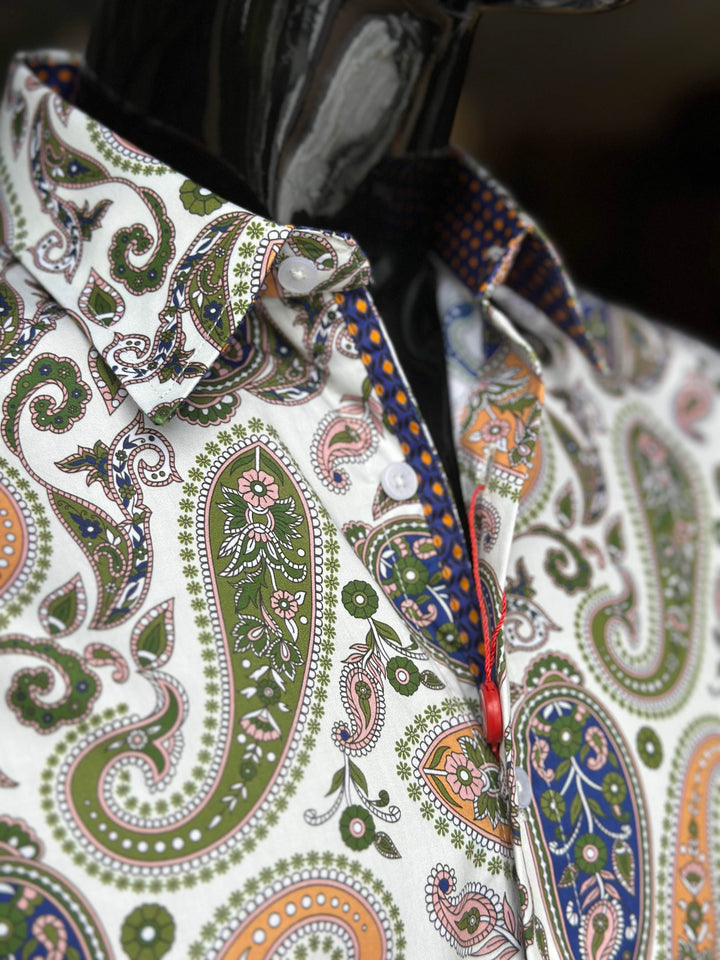 JOHN LENNON Mens Forest Green Paisley Long Sleeve Shirt - Mint, MENS SHIRTS, JOHN LENNON, Elwood 101