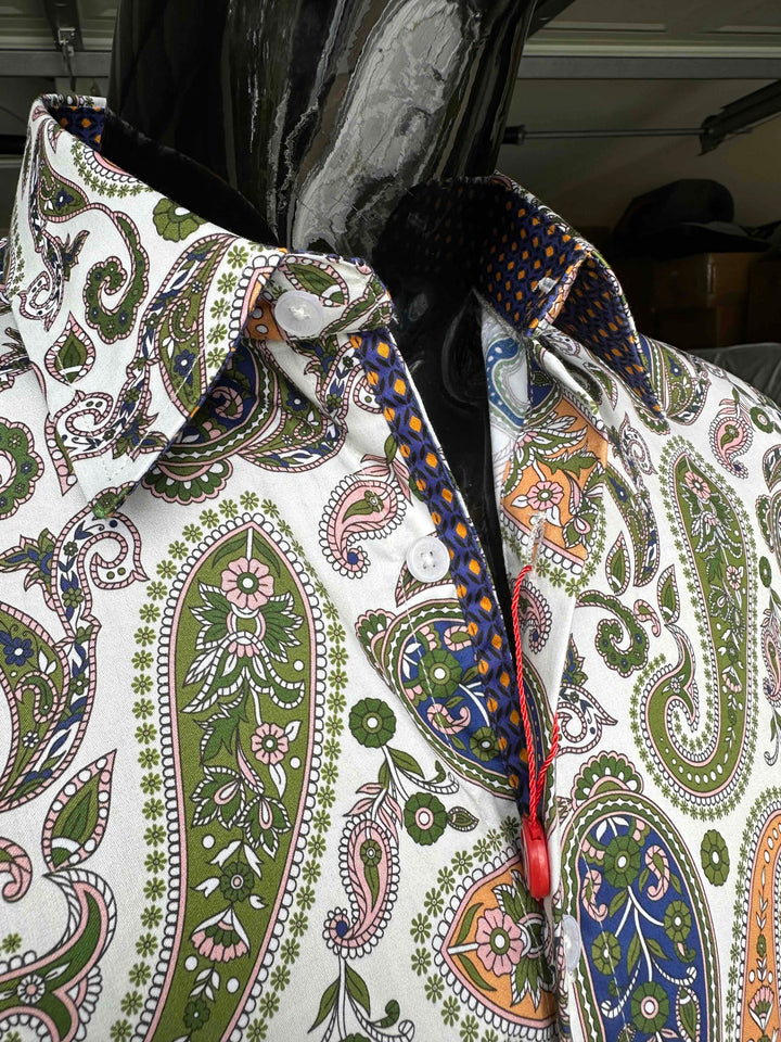 JOHN LENNON Mens Forest Green Paisley Long Sleeve Shirt - Mint, MENS SHIRTS, JOHN LENNON, Elwood 101