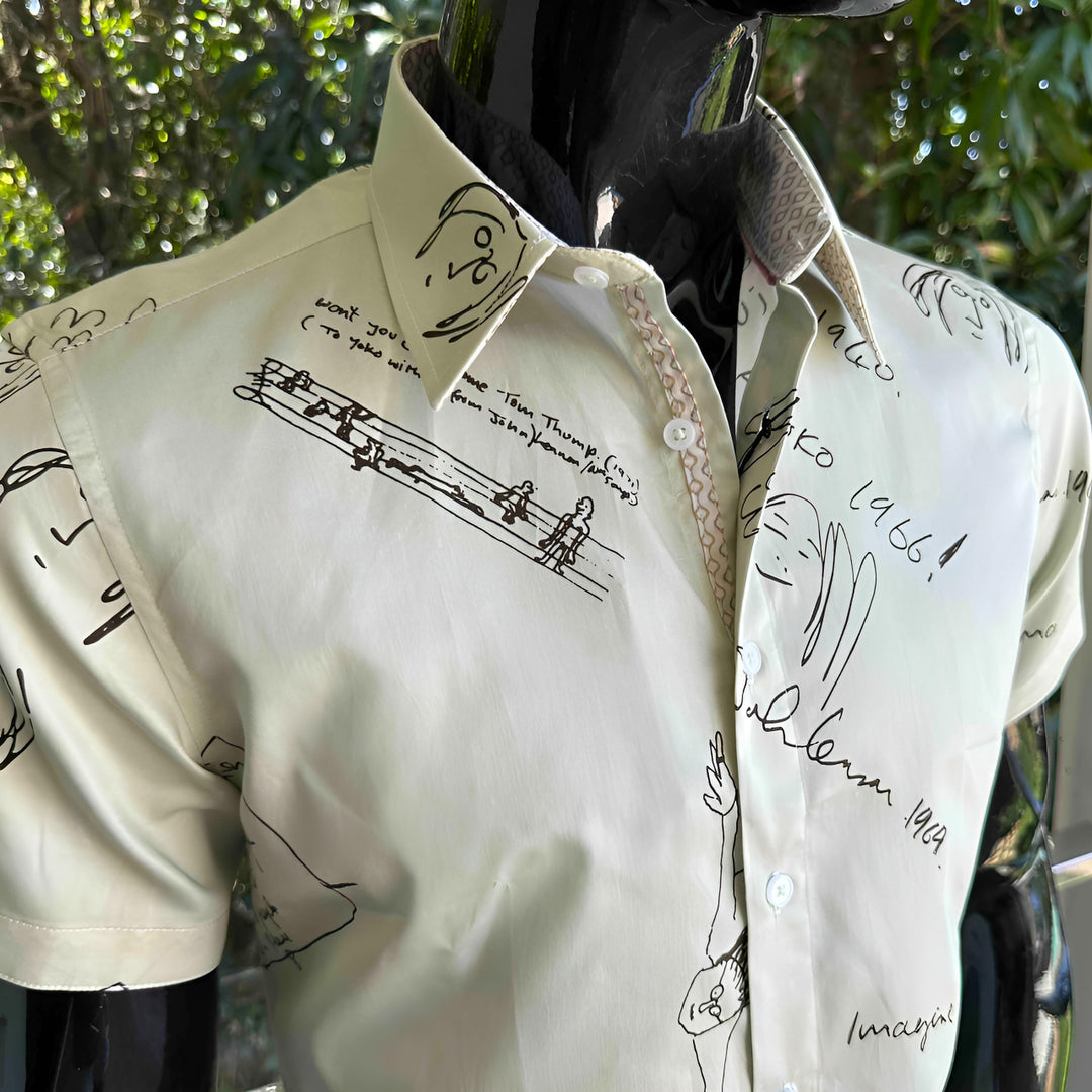 JOHN LENNON Mens Four Lane Short Sleeve Shirt in Khaki