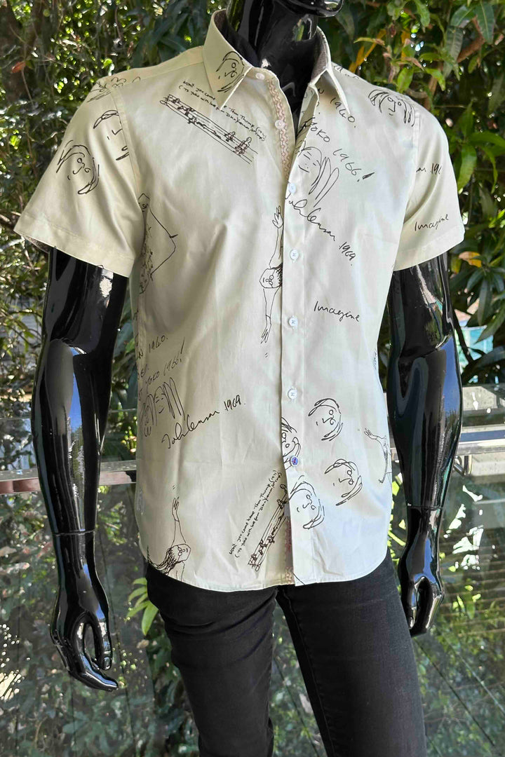 JOHN LENNON Mens Four Lane Short Sleeve Shirt in Khaki