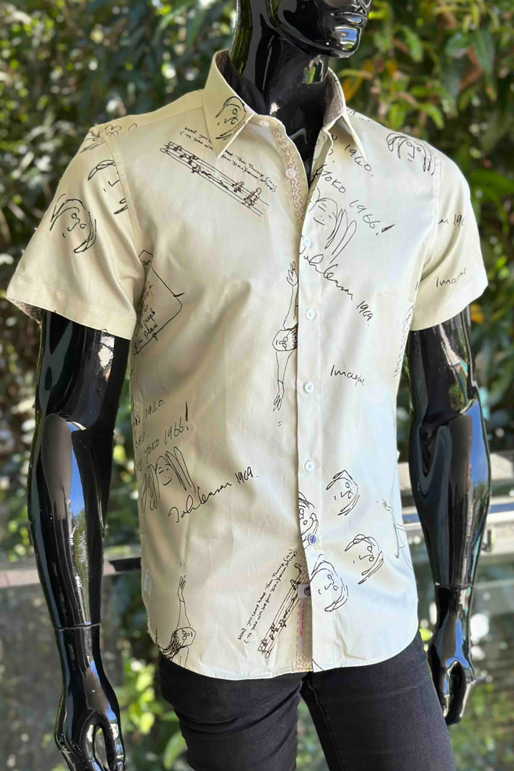 JOHN LENNON Mens Four Lane Short Sleeve Shirt in Khaki