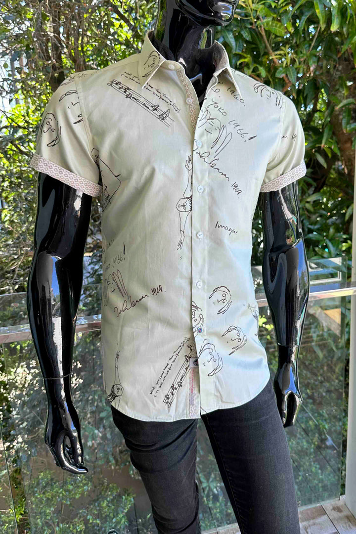 JOHN LENNON Mens Four Lane Short Sleeve Shirt in Khaki