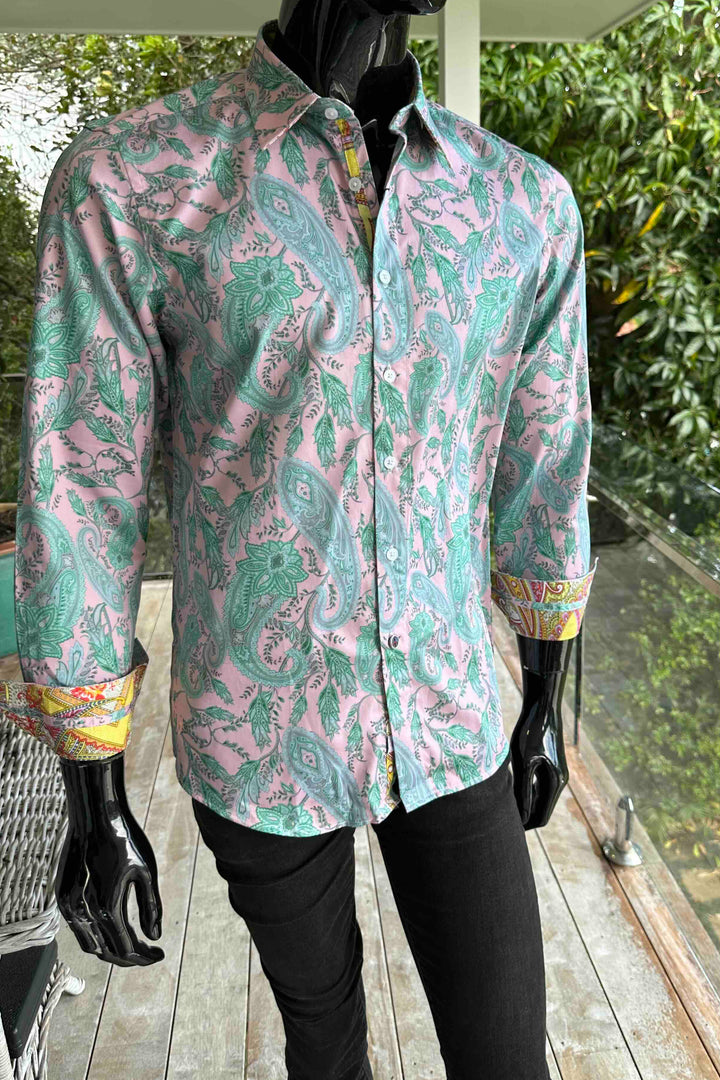 JOHN LENNON Mens Gosport Long Sleeve Paisley Shirt in Mint, MENS SHIRTS, JOHN LENNON, Elwood 101