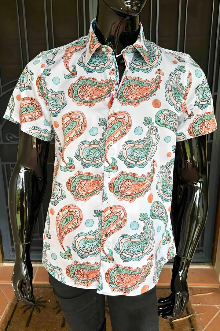JOHN LENNON Mens Hadley Short Sleeve Paisley Shirt - White, MENS SHIRTS, JOHN LENNON, Elwood 101