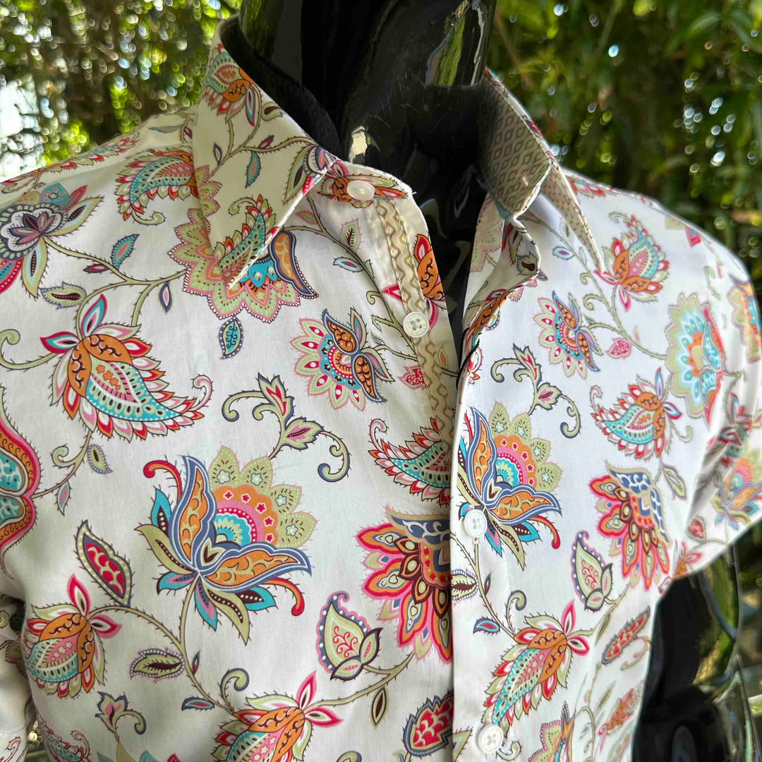 JOHN LENNON Mens Handley Short Sleeve Paisley Shirt in White