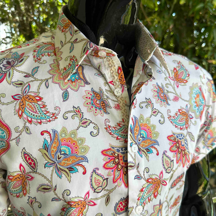JOHN LENNON Mens Handley Short Sleeve Paisley Shirt in White