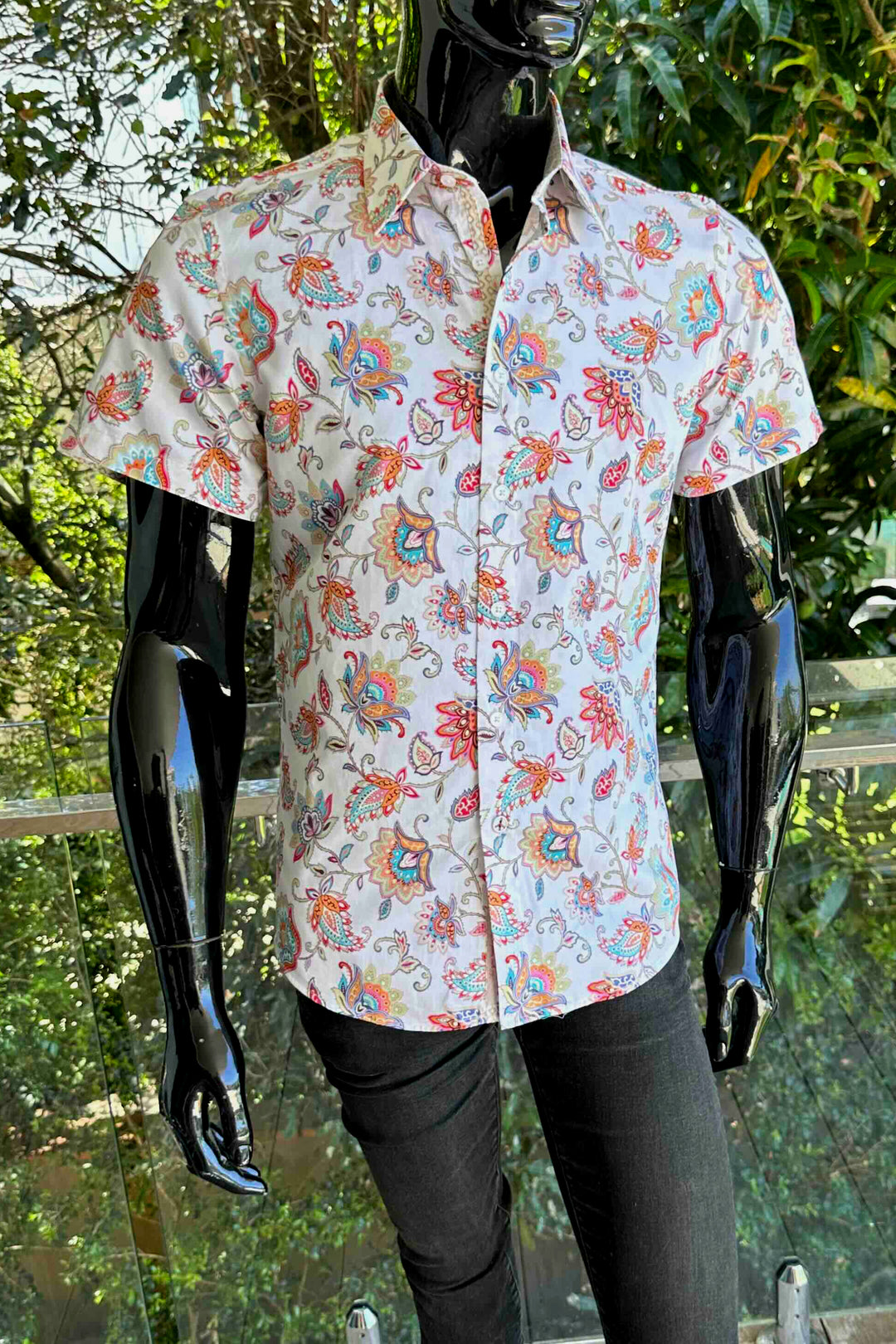 JOHN LENNON Mens Handley Short Sleeve Paisley Shirt in White