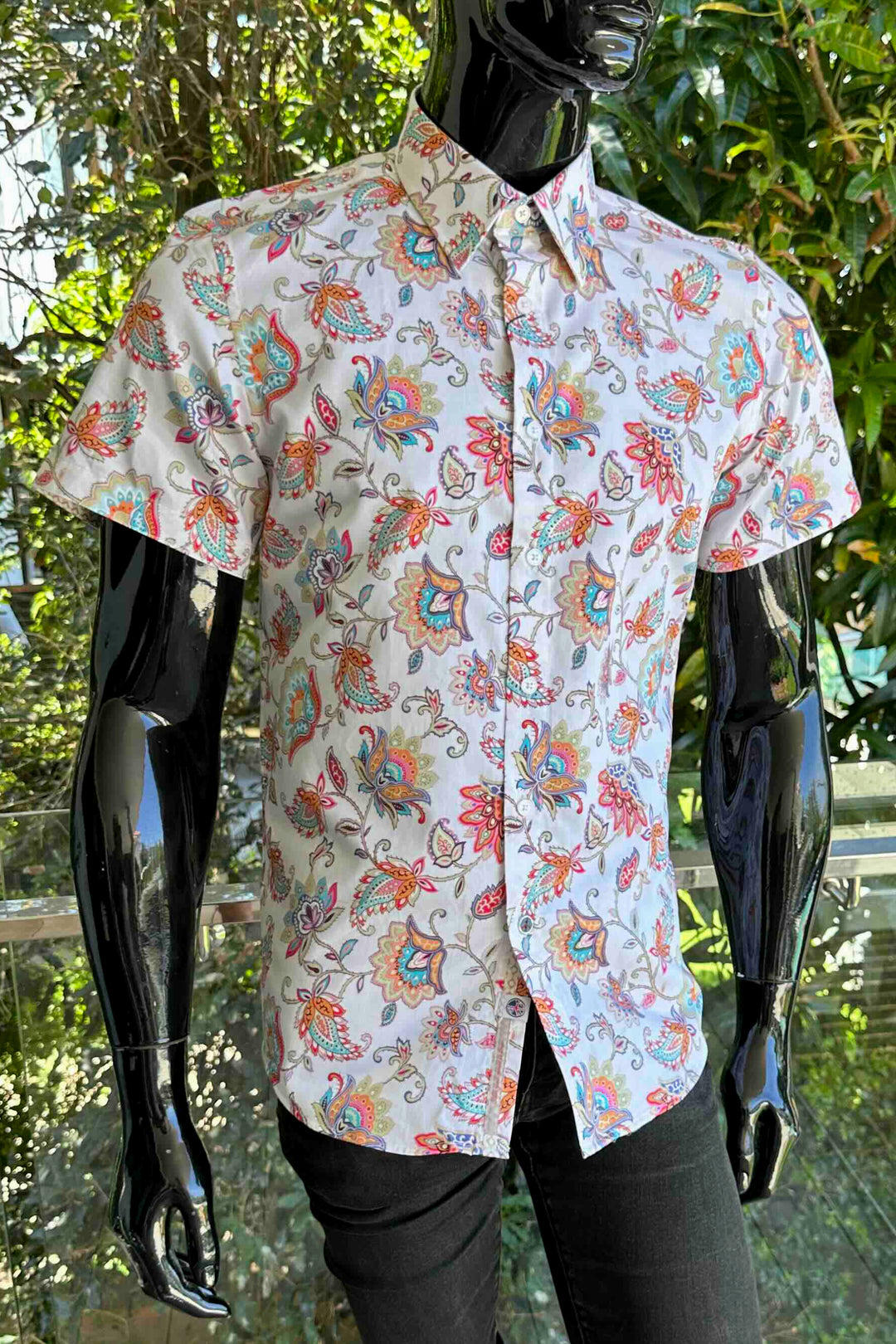 JOHN LENNON Mens Handley Short Sleeve Paisley Shirt in White