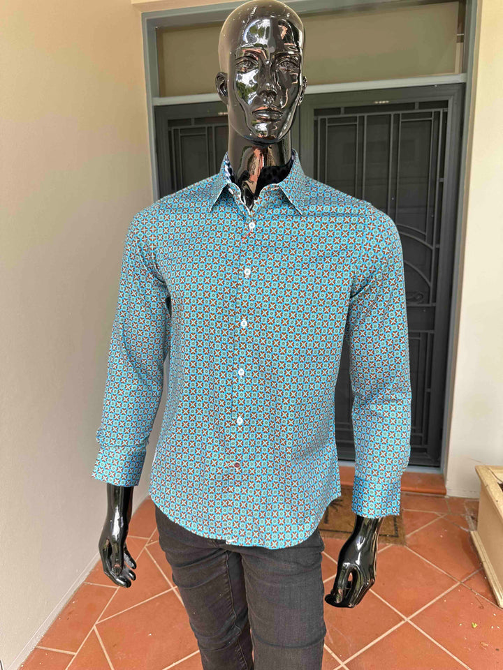 JOHN LENNON Mens Harrowgate Long Sleeve Shirt - Turquoise, MENS SHIRTS, JOHN LENNON, Elwood 101