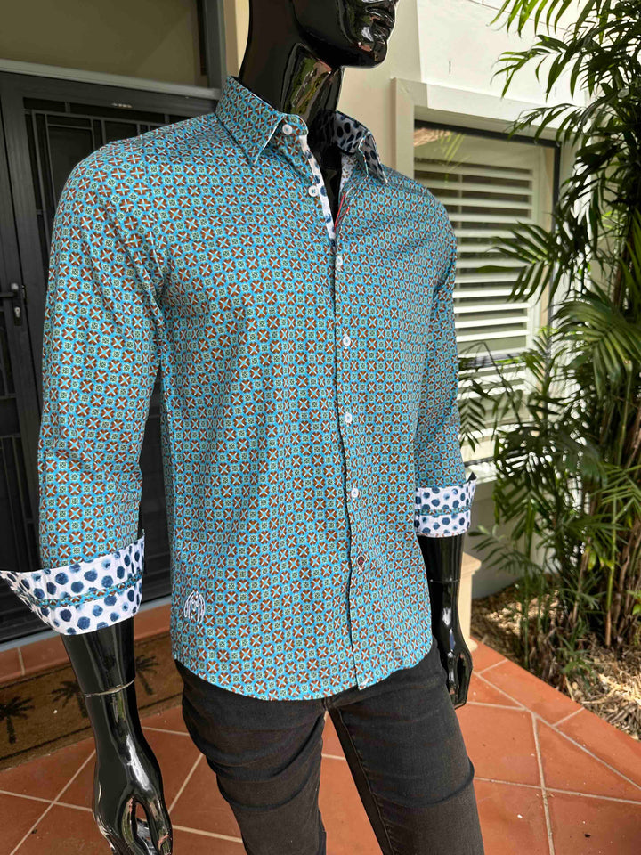 JOHN LENNON Mens Harrowgate Long Sleeve Shirt - Turquoise, MENS SHIRTS, JOHN LENNON, Elwood 101