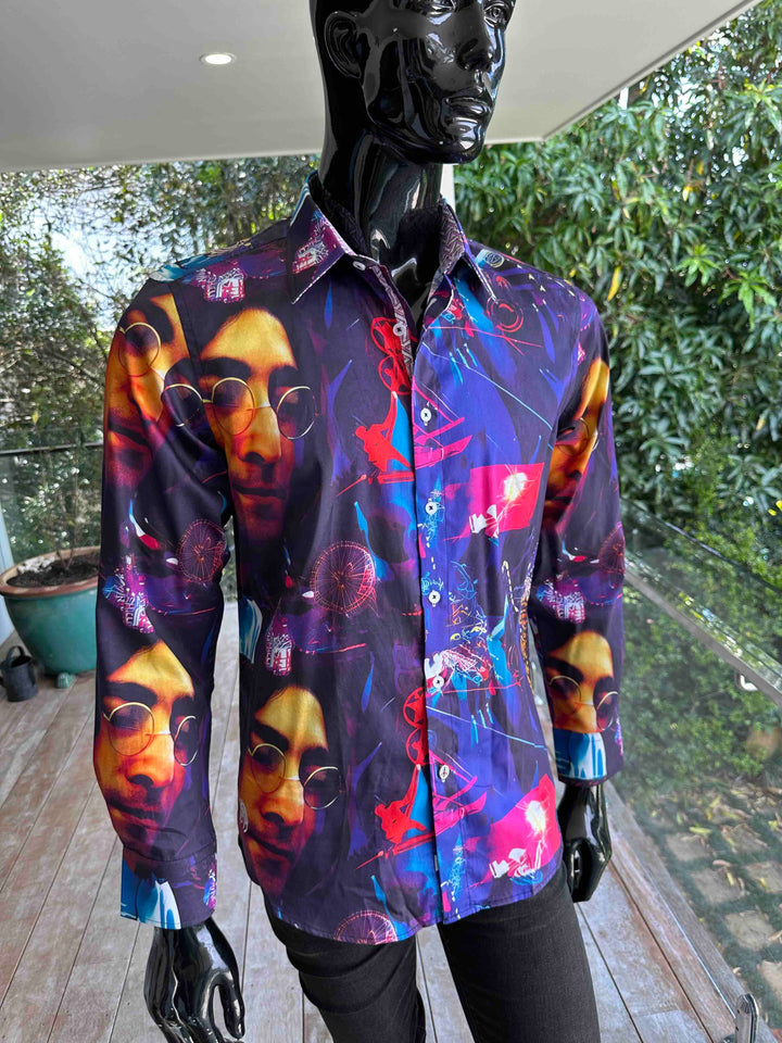 JOHN LENNON Mens John Long Sleeve Shirt in Multi, MENS SHIRTS, JOHN LENNON, Elwood 101