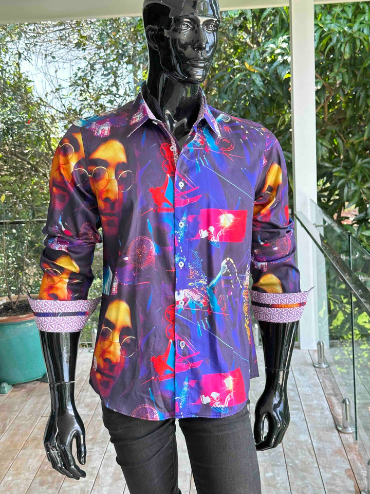JOHN LENNON Mens John Long Sleeve Shirt in Multi, MENS SHIRTS, JOHN LENNON, Elwood 101