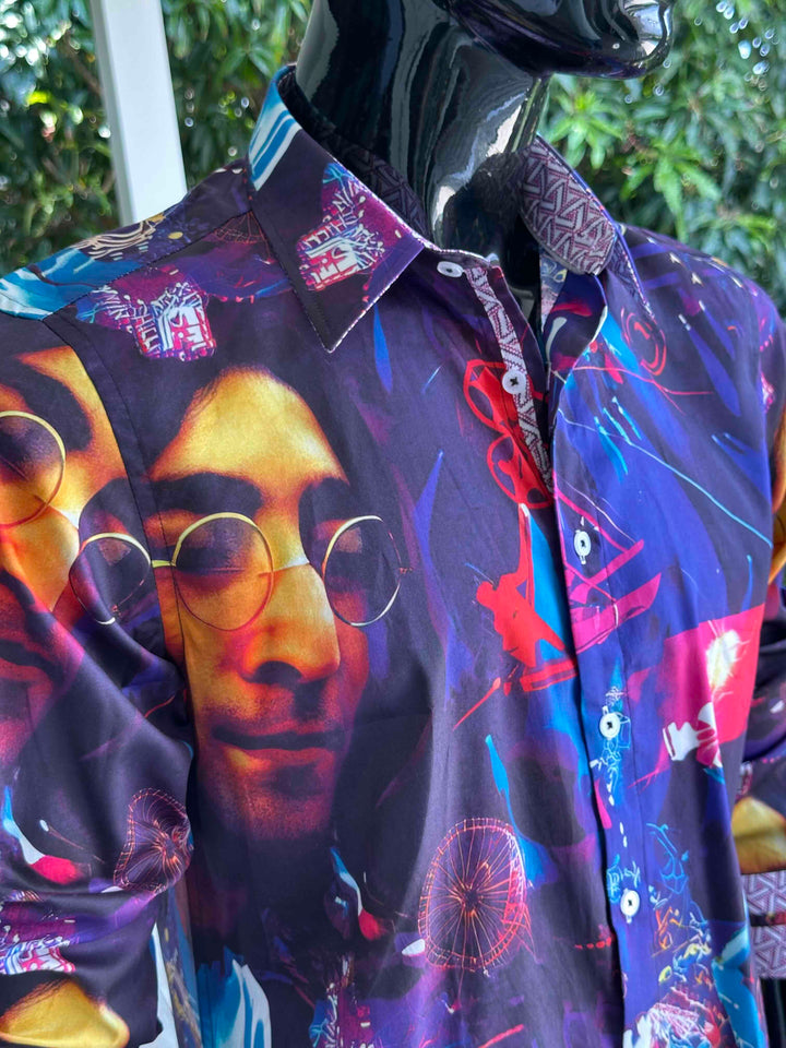 JOHN LENNON Mens John Long Sleeve Shirt in Multi, MENS SHIRTS, JOHN LENNON, Elwood 101
