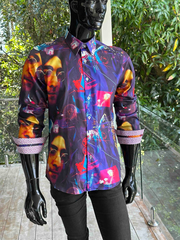 JOHN LENNON Mens John Long Sleeve Shirt in Multi, MENS SHIRTS, JOHN LENNON, Elwood 101