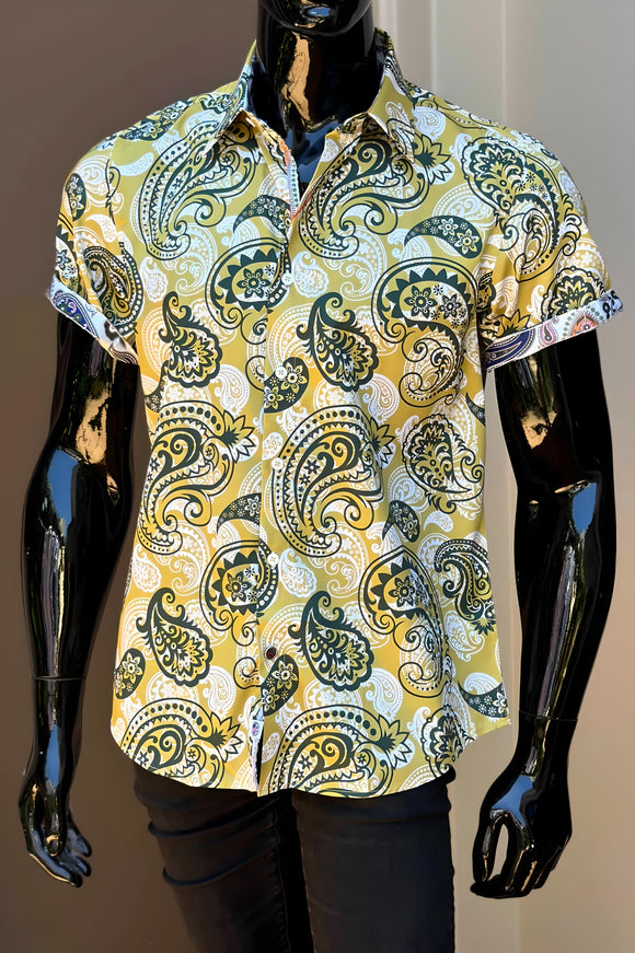 JOHN LENNON Mens King's Lynn Short Sleeve Shirt - Mustard, MENS SHIRTS, JOHN LENNON, Elwood 101