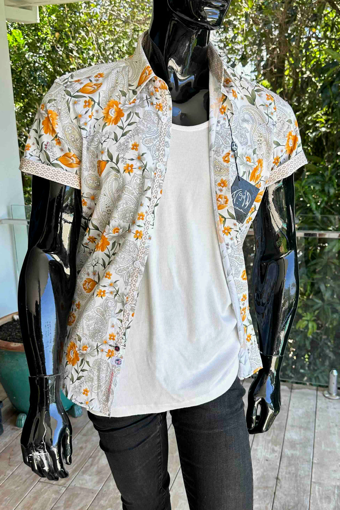 JOHN LENNON Mens Lewes Short Sleeve Paisley Shirt in Amber