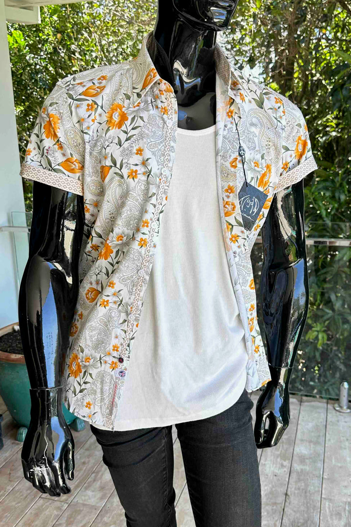 JOHN LENNON Mens Lewes Short Sleeve Paisley Shirt in Amber