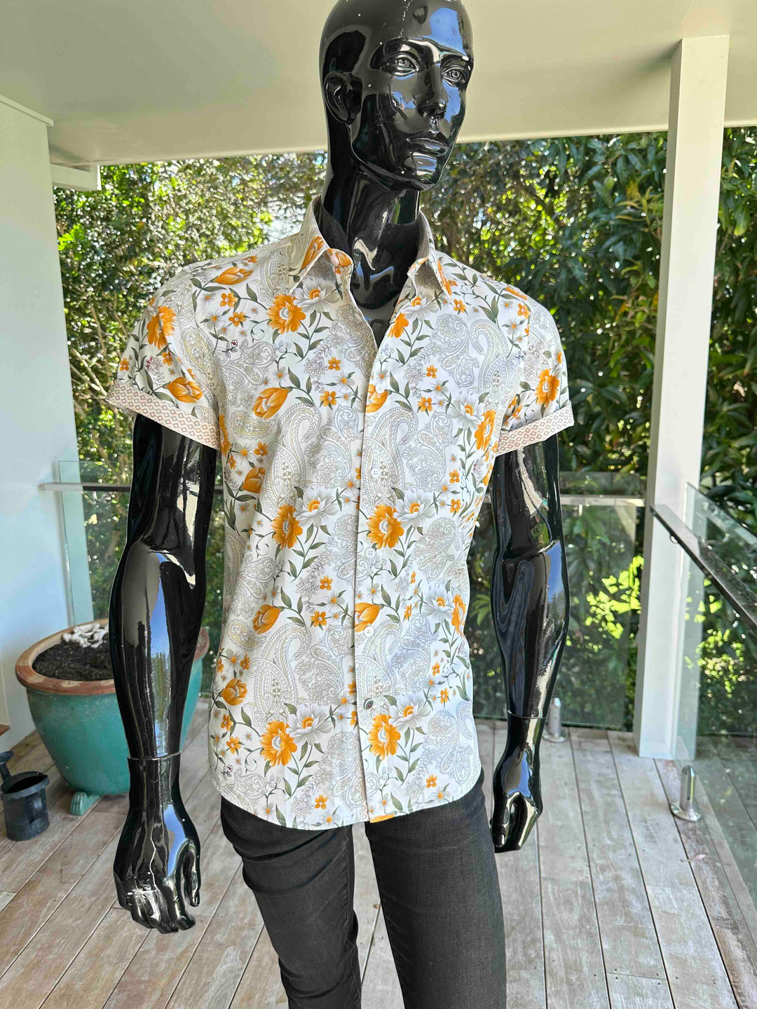 JOHN LENNON Mens Lewes Short Sleeve Paisley Shirt in Amber