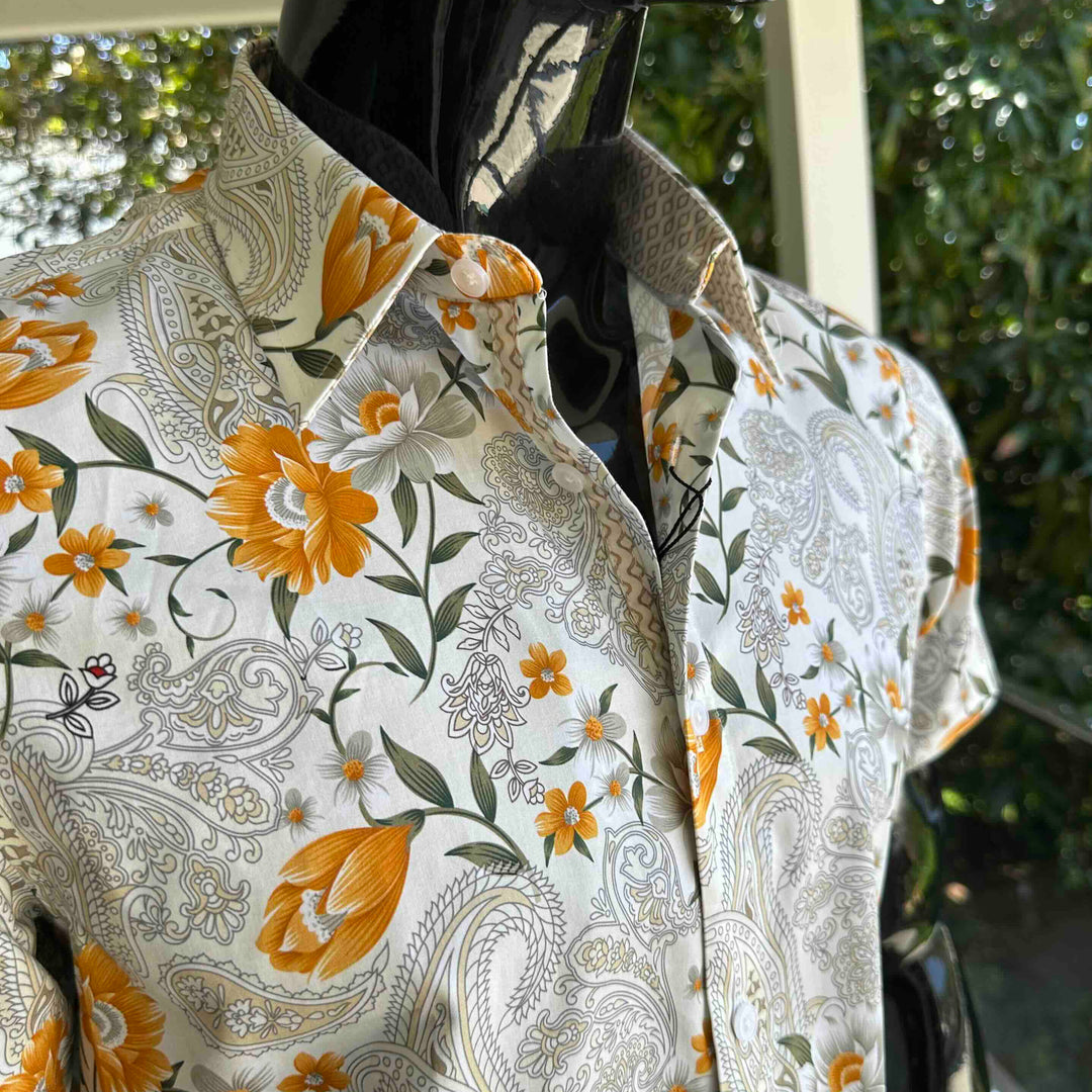 JOHN LENNON Mens Lewes Short Sleeve Paisley Shirt in Amber