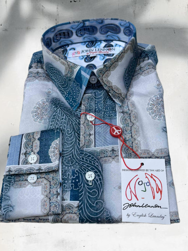 JOHN LENNON Mens Salford Long Sleeve Shirt - Blue Mist, MENS SHIRTS, JOHN LENNON, Elwood 101