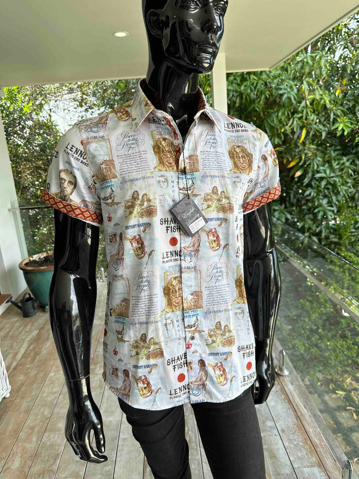 JOHN LENNON Mens Mind Games Short Sleeve Shirt in Putty, MENS SHIRTS, JOHN LENNON, Elwood 101