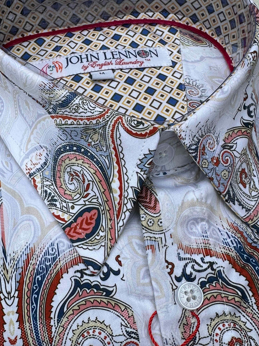 JOHN LENNON Mens Morecombe Paisley Long Sleeve Shirt - White, MENS SHIRTS, JOHN LENNON, Elwood 101