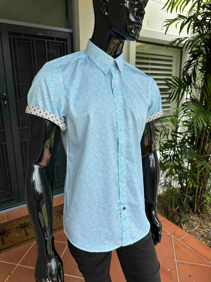 JOHN LENNON Mens Newton Short Sleeve Shirt - Turquoise, MENS SHIRTS, JOHN LENNON, Elwood 101