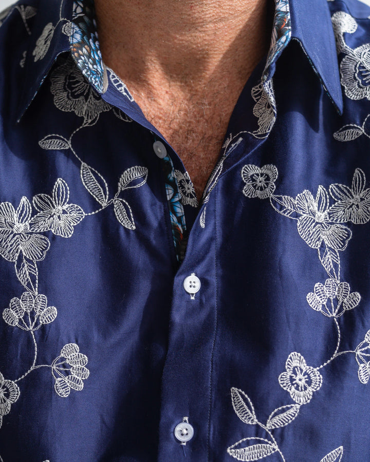 JOHN LENNON Mens Pemperdon Long Sleeve Shirt in Navy