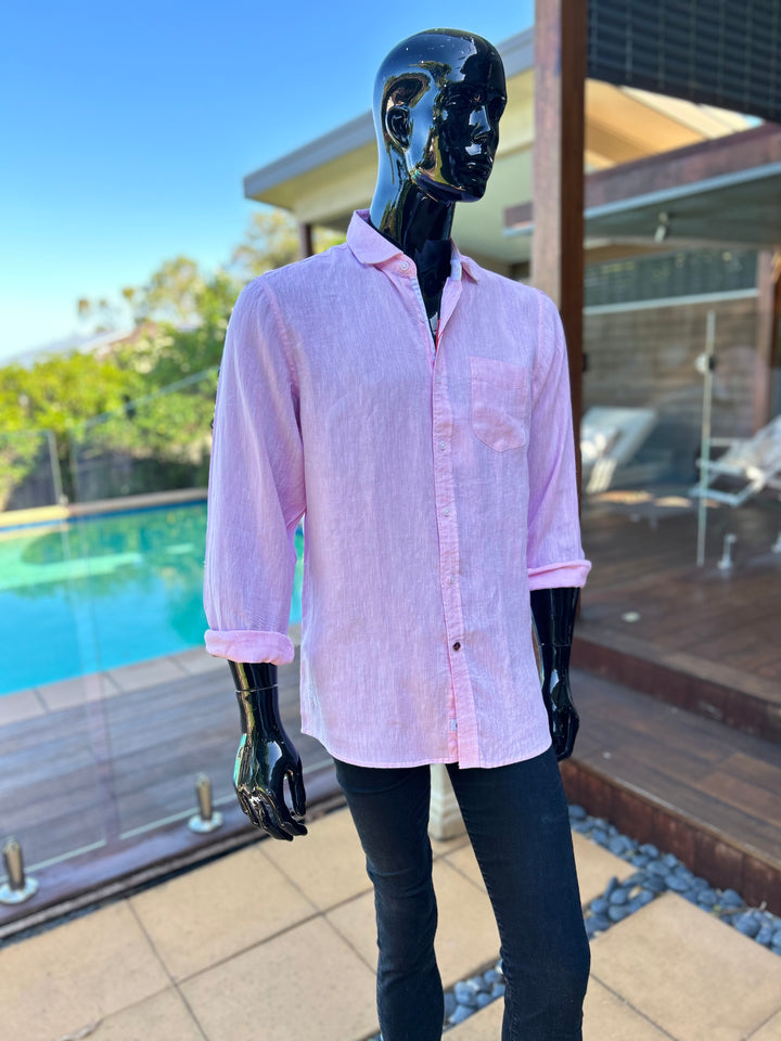 JOHN LENNON Mens Spotland Linen Long Sleeve Shirt Pink, MENS SHIRTS, JOHN LENNON, Elwood 101