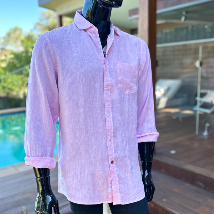 JOHN LENNON Mens Spotland Linen Long Sleeve Shirt Pink, MENS SHIRTS, JOHN LENNON, Elwood 101