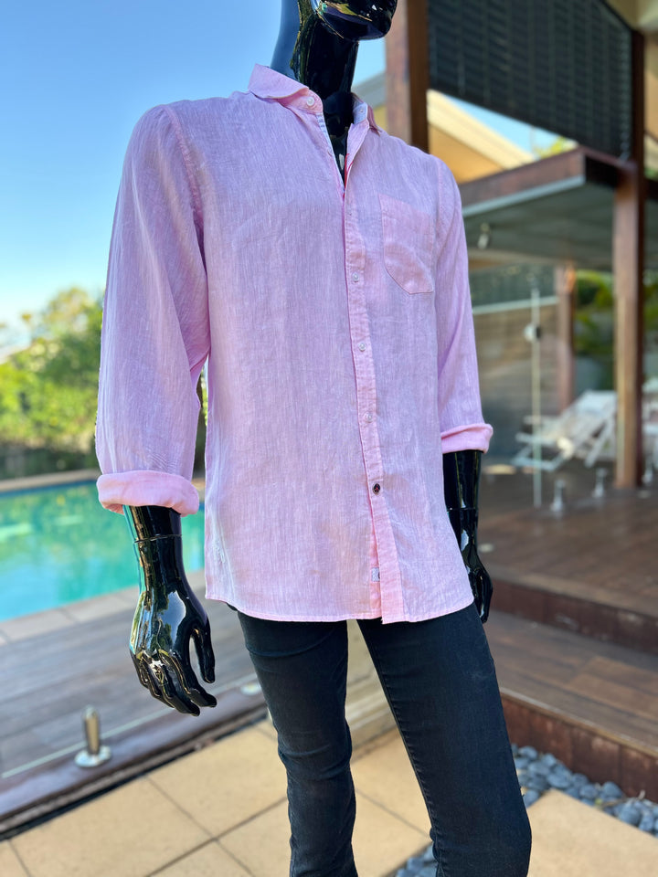 JOHN LENNON Mens Spotland Linen Long Sleeve Shirt Pink, MENS SHIRTS, JOHN LENNON, Elwood 101