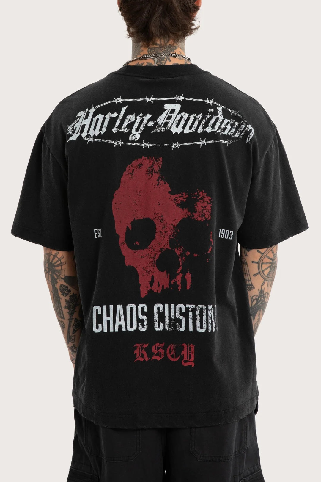 KISS CHACEY Harley Davidson Mens Intake Street Tee in Snow Black