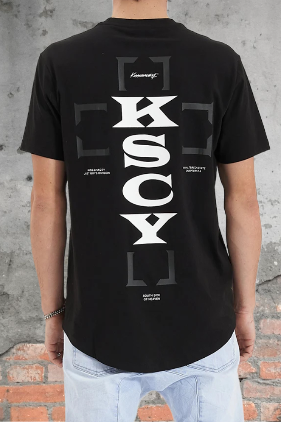 KISS CHACEY Mens Redemption Dual Curved Hem Tee - Jet Black, MENS TEE SHIRTS, KISS CHACEY, Elwood 101